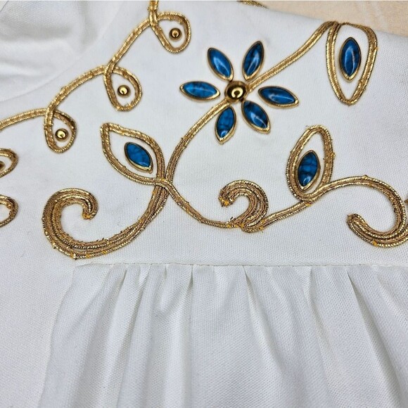 Vintage Caron Chicago Metallic Embroidery Stone Accents Pullover White Blouse - Picture 9 of 16